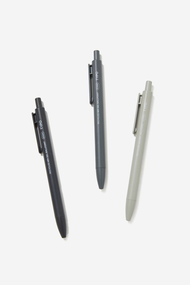 Gel Ballpoint 3Pk Recycled Mix, BLACK AND GREYS