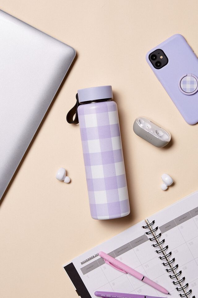 On The Move Metal Drink Bottle 500Ml, LILAC GINGHAM