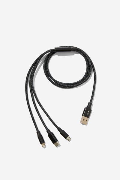 3-In-1 Universal Usb Charging Cable, BLACK