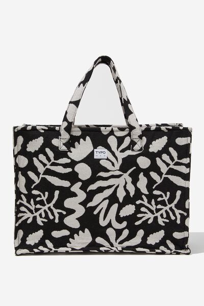 Summer Tote, ABSTRACT FOILAGE BLACK + WHITE