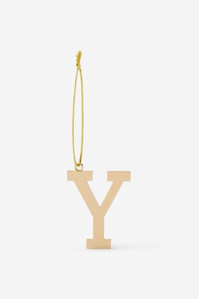 Metal Alphabet Christmas Ornament, GOLD Y