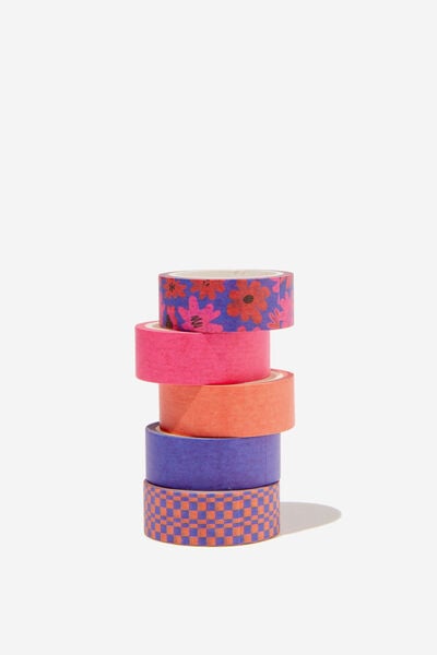 Washi Tape 5Pk, MAXIMALIST LULU FLORAL/CHECKERBOARD