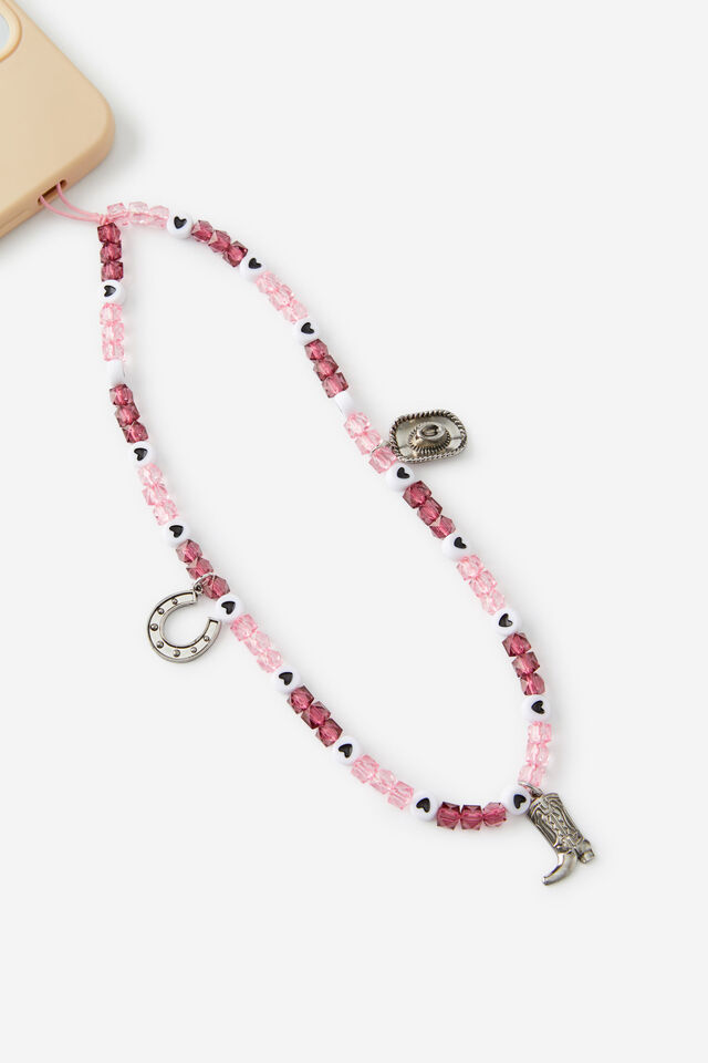 Carried Away Phone Charm Strap, COWGIRL/ PINK & MERLOT