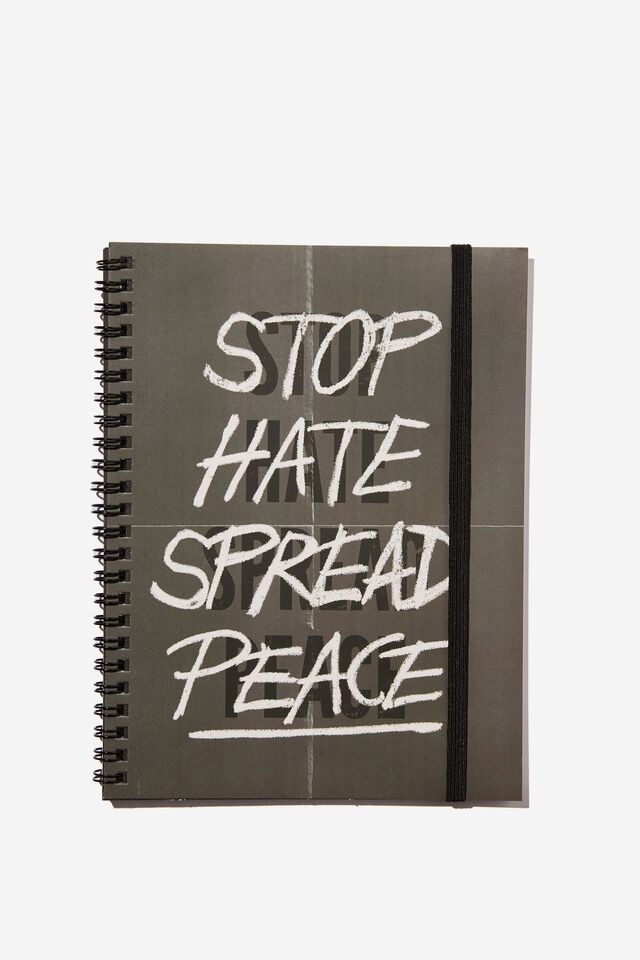 A5 Spinout Notebook Recycled, GREYSCALE STOP HATE SPREAD PEACE