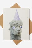 Premium Funny Birthday Card, ALPACA PARTY HAT GOOGLY EYES - alternate image 1