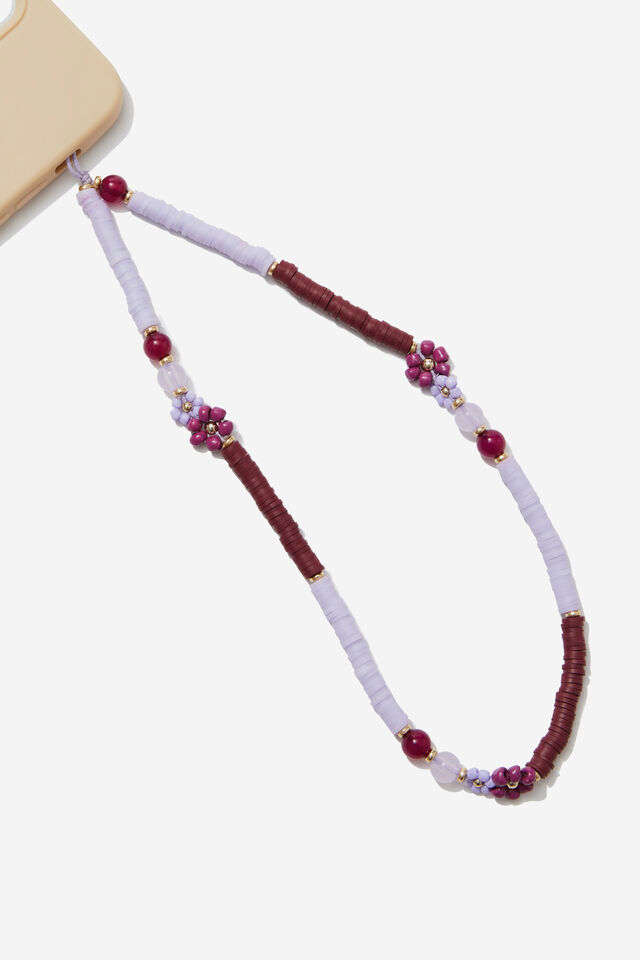 Carried Away Phone Charm Strap, FLORAL / MERLOT