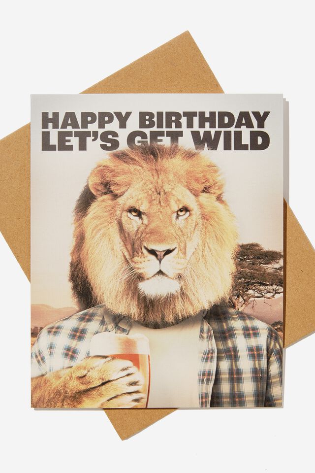 Funny Birthday Card, RG SAF LETS GET WILD LION!