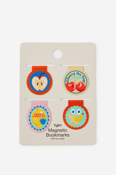 Magnetic Bookmarks 4Pk, FRUIT STICKER ICONS