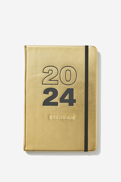 Personalised 2024 A5 Premium Weekly Buffalo Diary, GOLD