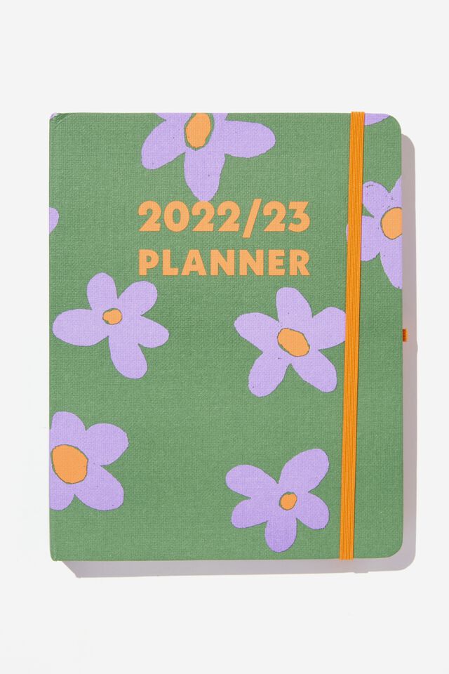 Mid Year Planner 2022 23, HUNTER GREEN DRAWN DAISY