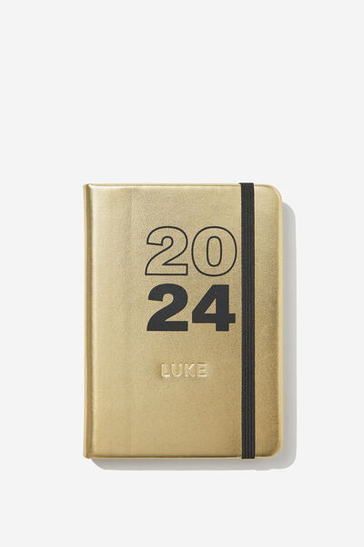 Personalised 2024 A6 Premium Weekly Buffalo Diary, GOLD