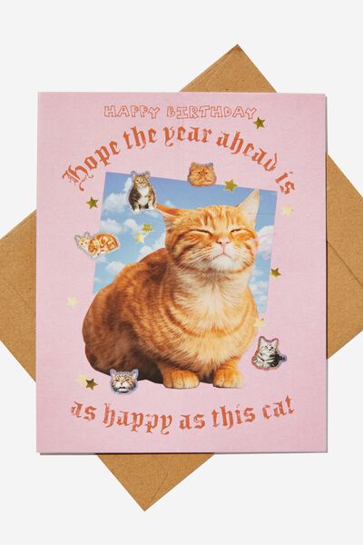 Nice Birthday Card, THE YEAR AHEAD HAPPY CAT
