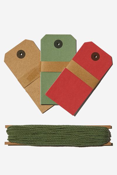 Tag & Twine Set, RED/GREEN/GOLD