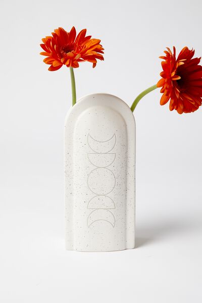 Mystic Minded Vase, WHITE SPECKLE ARCH MOON PHASES