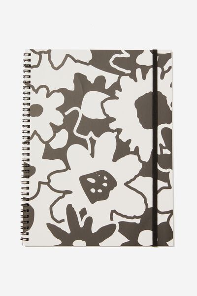 A4 Spinout Notebook, EZRA OVERLAP FLORAL BLACK/WHITE