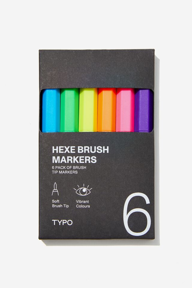 Hexe Brush Markers 6Pk, MULTI NEON