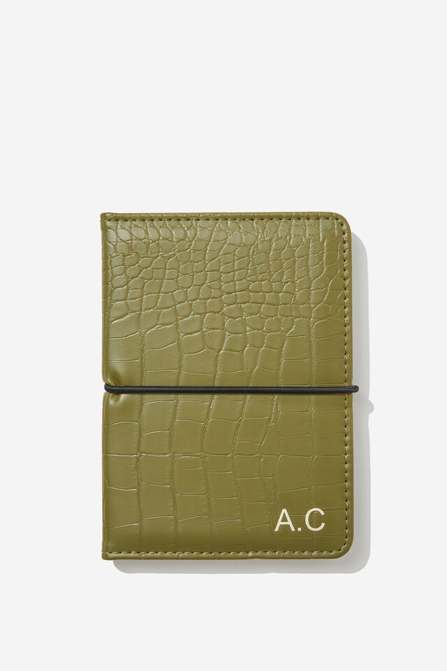 Personalised Off The Grid Passport Holder, OLIVE TEXTURED