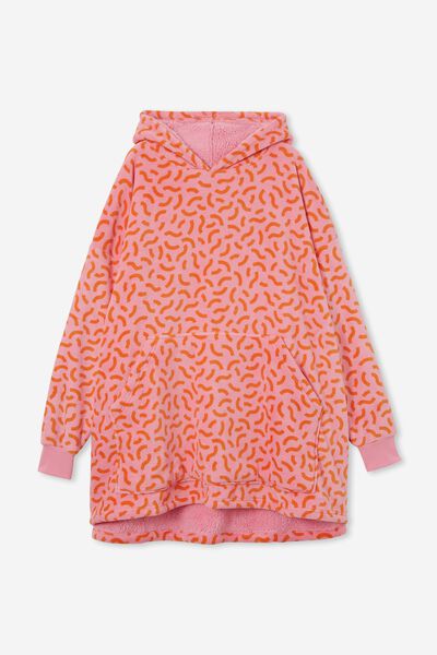 Slounge Around Oversized Hoodie, MEMPHIS SQUIGGLE PINK