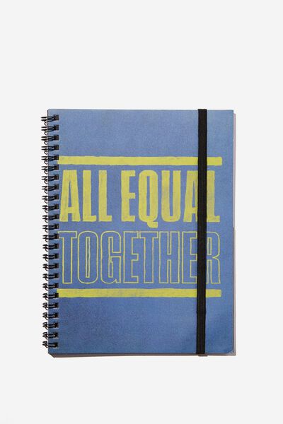 A5 Spinout Notebook Recycled, BLUE/ZEST ALL EQUAL TOGETHER