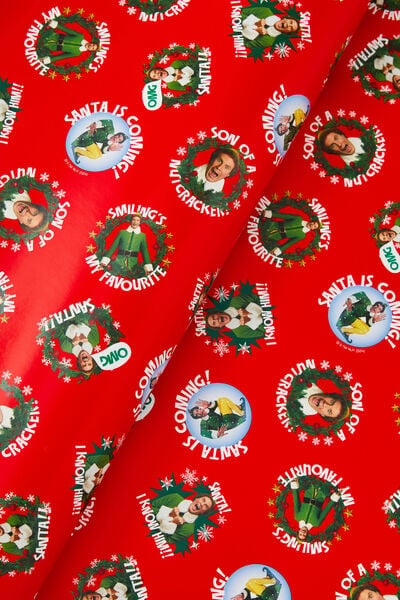 30M Christmas Wrapping Paper Roll, LCN WB ELF OMG SANTA RED