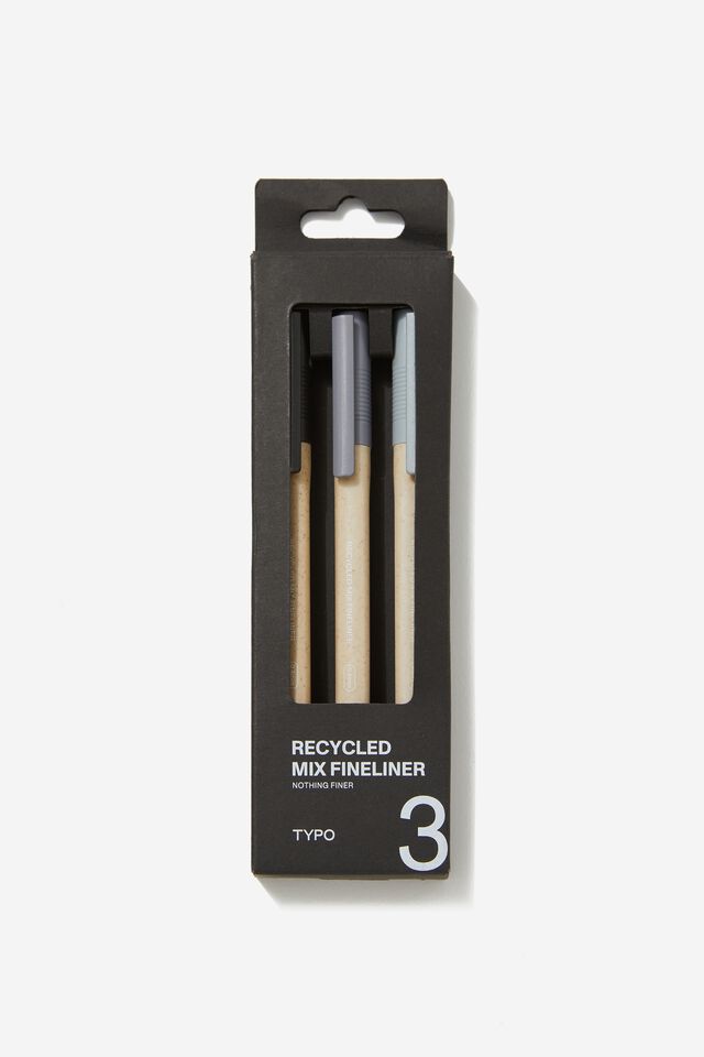 Fineliner 3Pk Recycled Mix, BLACK AND GREYS