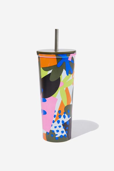 Metal Smoothie Cup, ABSTRACT FLORAL MAX