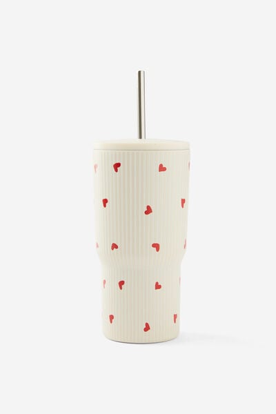 The Traveller Metal Smoothie Cup, MICRO HEARTS ON STRIPE