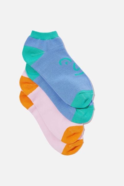 2 Pk Of Ankle Socks, VIBE FACES (S/M)