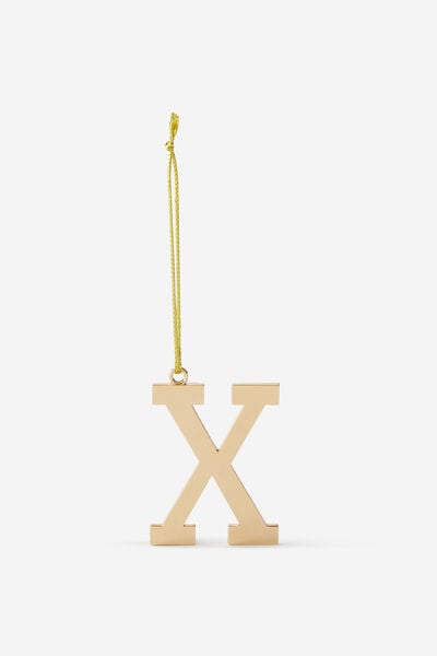 Metal Alphabet Christmas Ornament, GOLD X