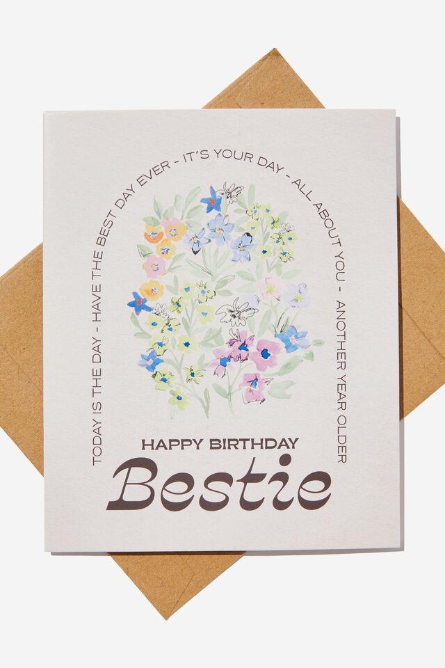 Nice Birthday Card, HANDCRAFTED FLORAL HAPPY BIRTHDAY BESTIE
