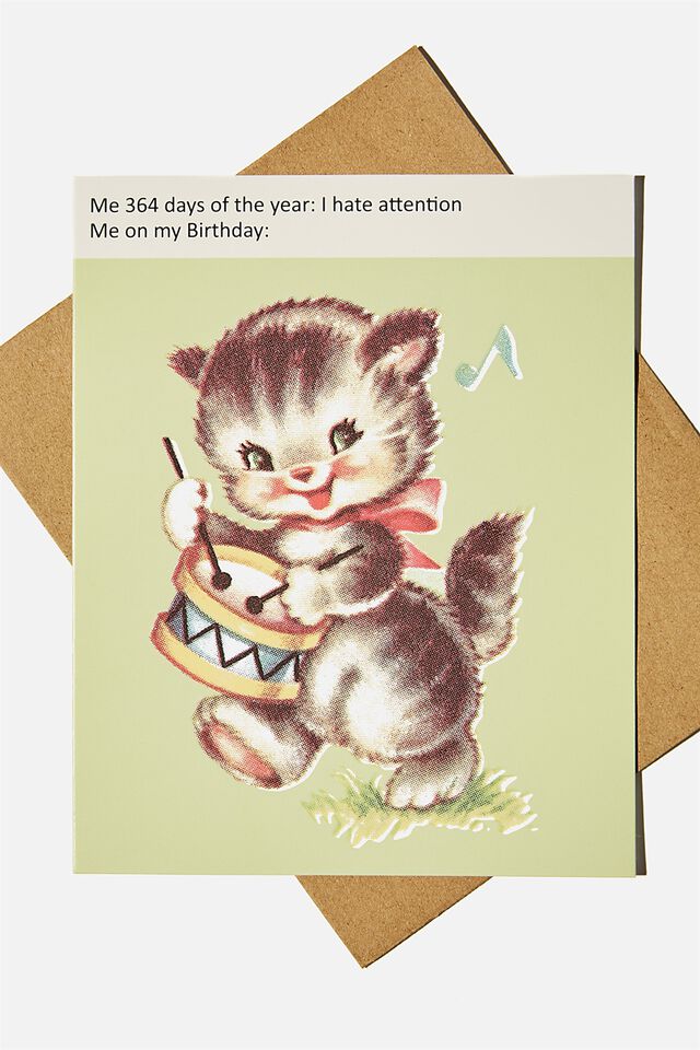 Funny Birthday Card, I HATE ATTENTION CAT MEME