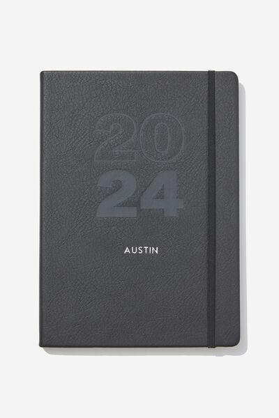 Personalised 2024 A4 Weekly Buffalo Diary, JET BLACK