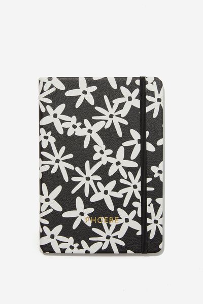 Personalised A5 Buffalo Journal, PAPER DAISY BLACK AND WHITE SMALL