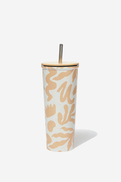 Metal Smoothie Cup, ABSTRACT FLORAL ECRU