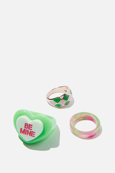 3 Ring Pack, GREEN/PINK/GOLD