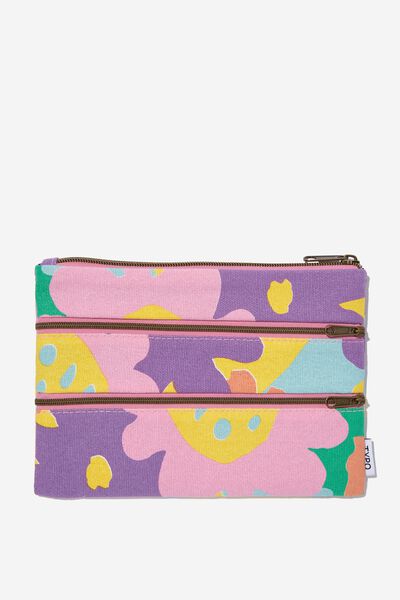 Double Campus Pencil Case, EZRA OVERLAP FLORAL SOFTER YELLOW