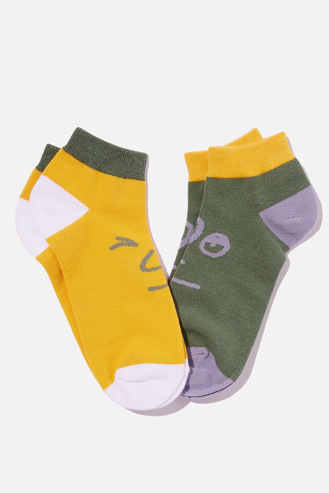 2 Pk Of Ankle Socks, VIBE FACES  (M/L)