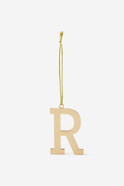 Metal Alphabet Christmas Ornament, GOLD R