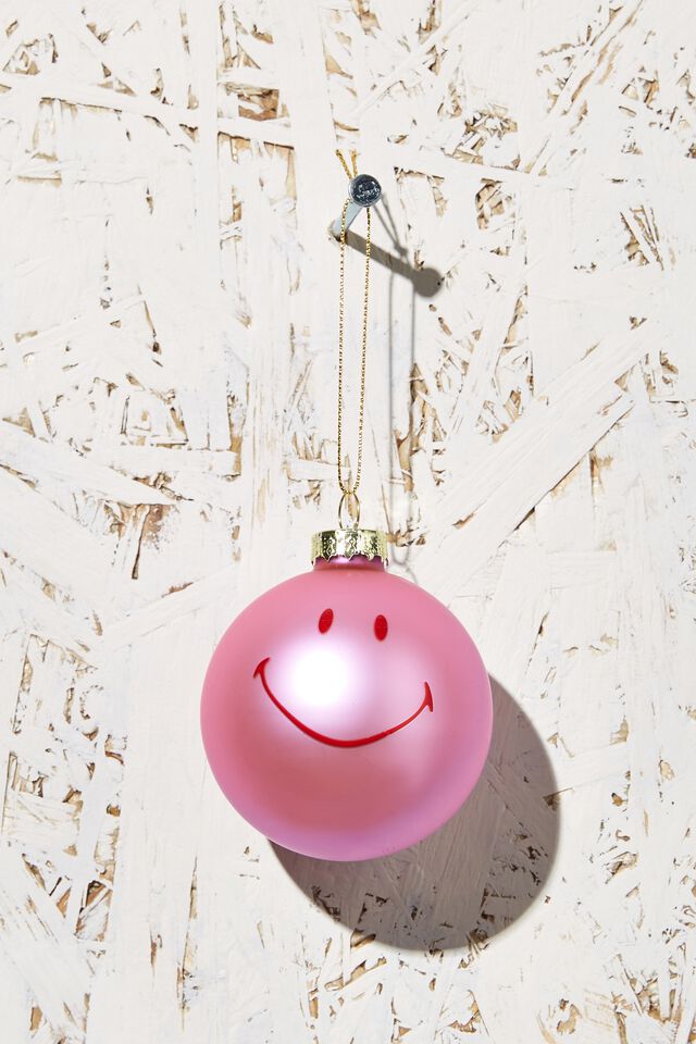 Smiley Small Glass Christmas Ornament, LCN SMI SMILEY PINK FACE