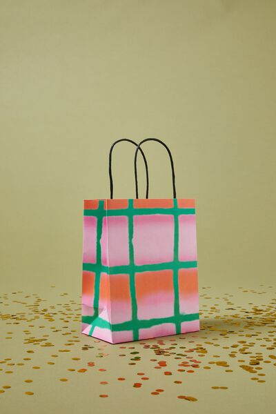 Get Stuffed Gift Bag - Small, SPRAYED CHECK TEAL/RED/PINK