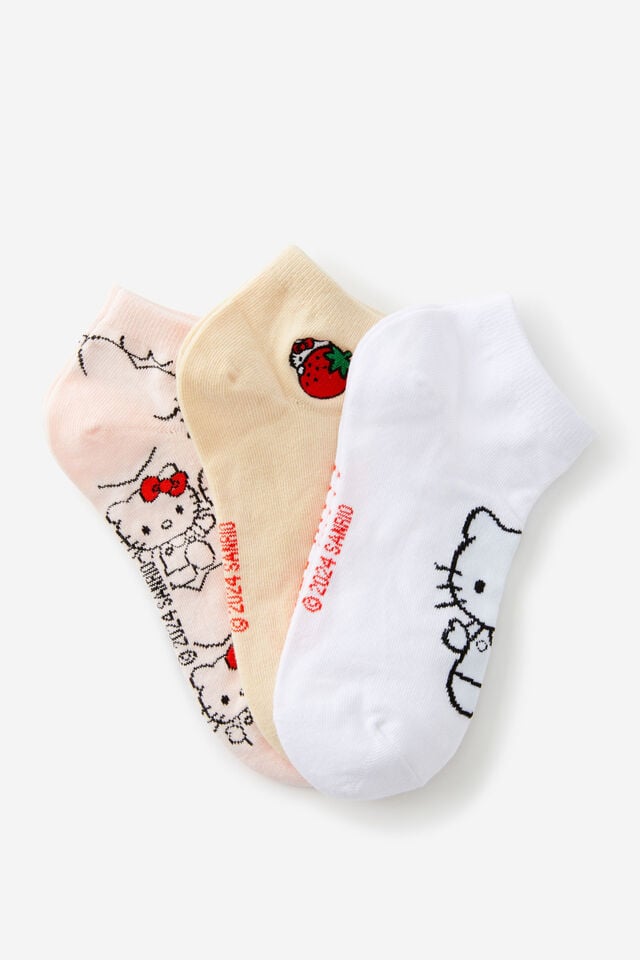 Collab Novelty Ankle Socks 3 Pk, LCN SAN HELLO KITTY MILK CARTON STRAWBERRY