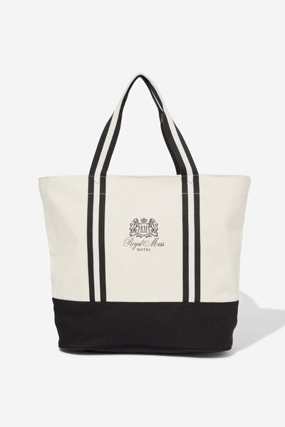 Collegiate Tote Bag, ROYAL MESS / ECRU