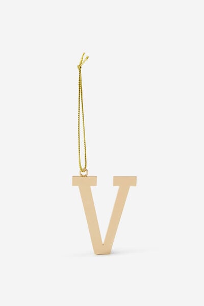 Metal Alphabet Christmas Ornament, GOLD V