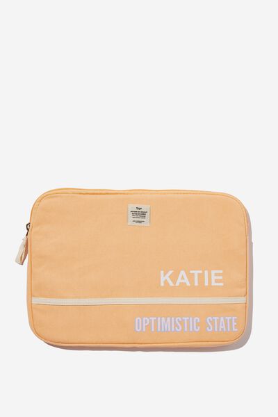 Personalised Take Me Away 13 Inch Laptop Case, TROPICAL PEACH OPTIMISTIC STATE