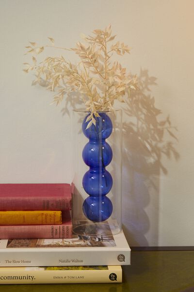 See It Through Glass Vase, DARK BLUE BUBBLE