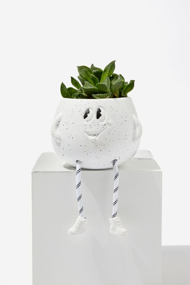 Midi Shaped Planter, ETCHED FACE WHITE CORD ROPE LEGS