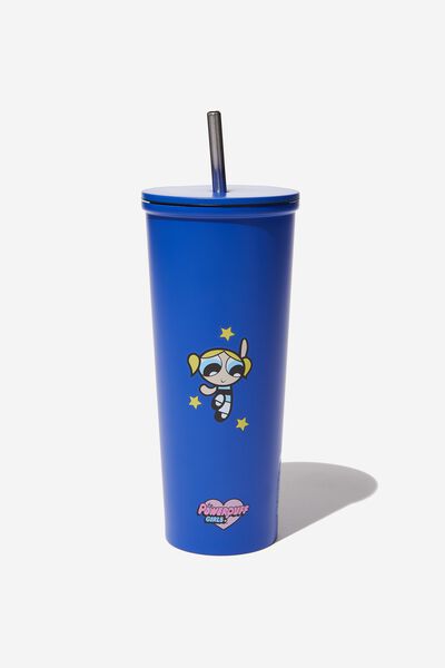 Collab Metal Smoothie Cup, LCN WB POWERPUFF BLUE BUBBLES