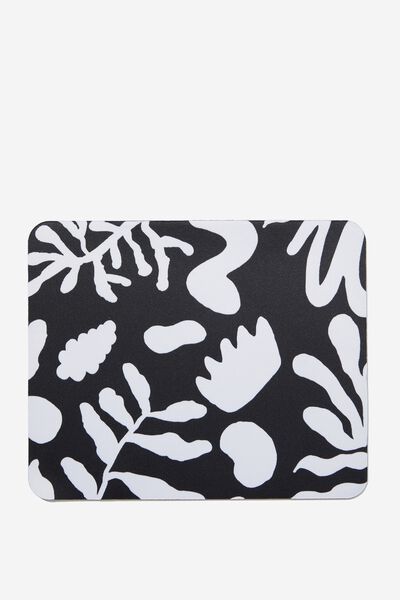 Neoprene Mouse Pad, ABSTRACT FOLIAGE BLACK AND WHITE