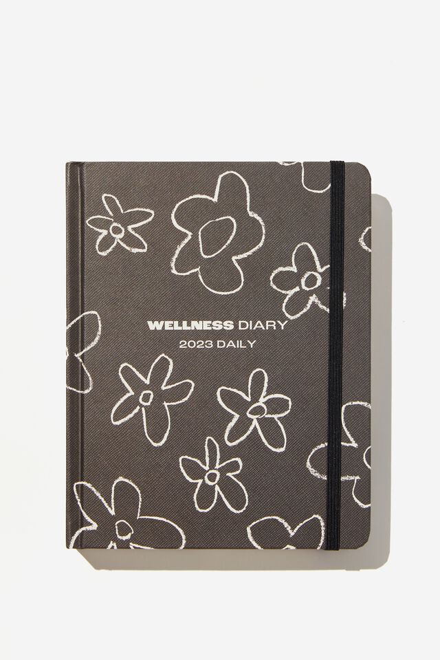 2023 Small Daily Wellness Diary, BLACK KEYLINE DAISY