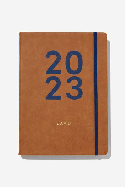 Personalised 2023 A4 Daily Buffalo Diary, MID TAN NAVY